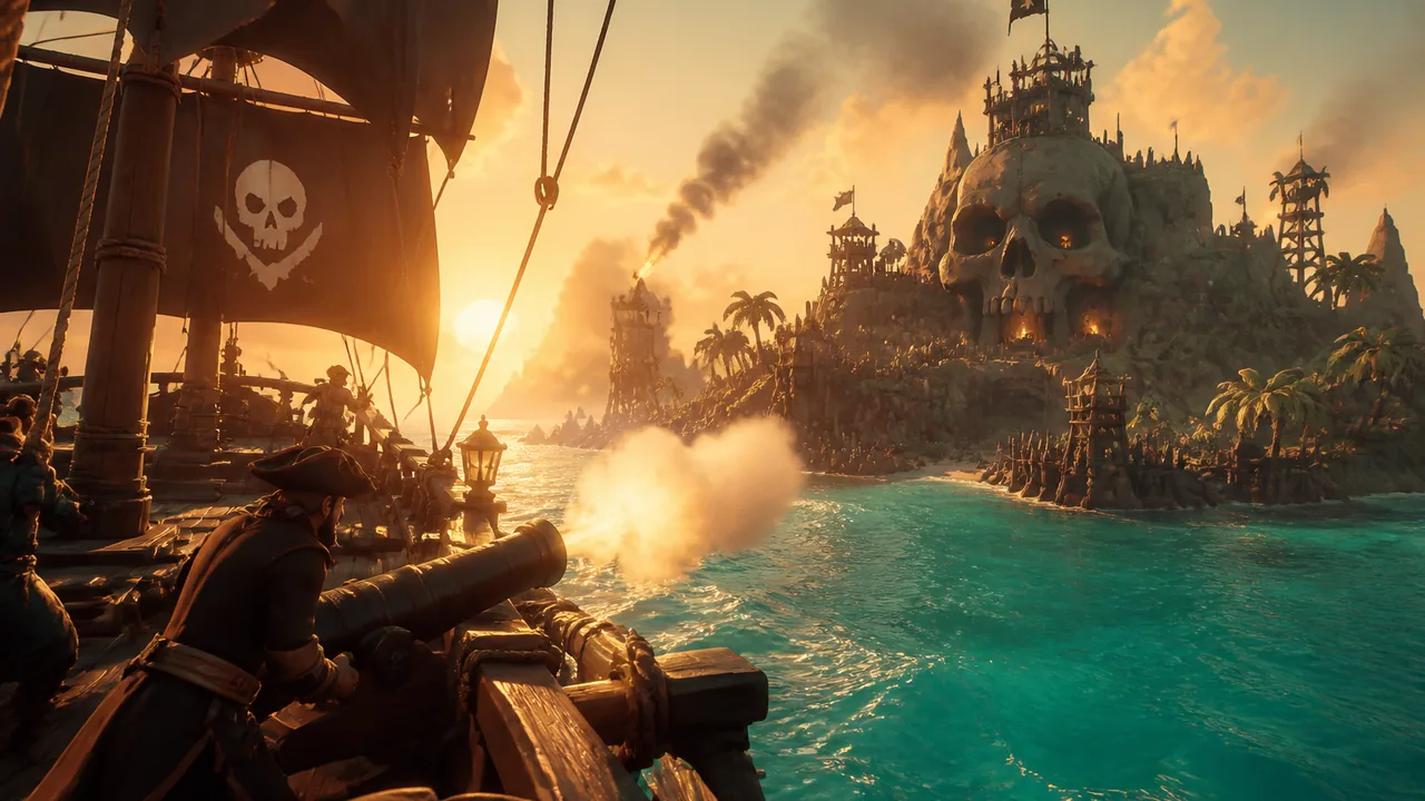Sea of Thieves guide art — The Shores of Gold seas and emissary value on Windows PC